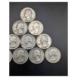 Washington Quarters (Lot of 10) 1952-1964 90% Silver US Coins