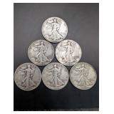 Walking Liberty Half Dollars - 6 Coins (1936-1945)