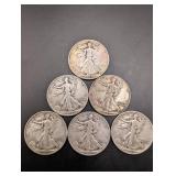 Walking Liberty Half Dollars - Six Coins, Circulated