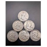 Lot Of 6 Franklin Halves