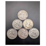 Lot Of 6 Franklin Halves