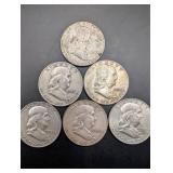 Lot Of 6 Franklin Halves
