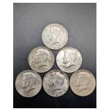 Six 1964 Kennedy U.S. Half Dollars - 90% Silver, Circulated