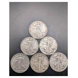 Walking Liberty Half Dollars - 6 Coins, 1940s Assorted Years