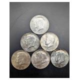 Kennedy Half Dollars - 1964 - 6 Coins - 90% Silver