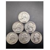Lot Of 6 90% Silver Washington Quarters