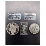 Pan Silver Company 1g .999 Fine Silver Bars (2) & Assorted 1g Bars & US Coins