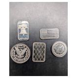 Pan Silver Company 1g .999 Fine Silver Bars (2) & Assorted 1g Bars & US Coins