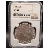 Morgan Silver Dollar 1886 - MS63 NGC Graded