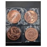 4x 1 oz .999 Fine Copper Rounds - Assorted Wildlife & Aztec Calendar Designs