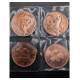 4x 1 oz .999 Fine Copper Rounds - Assorted Wildlife & Aztec Calendar Designs