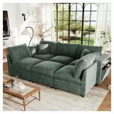 Harper & Bright Designs 93.7 in. Modular Square Arm Chenille with a Movable Ottoman, Storage Armrests and USB Ports Sectional Sofa in Green