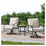 Uixe 3-Piece Metal Swivel Outdoor Rocking Chairs Patio Conversation Set with Beige Cushions