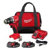 Milwaukee M18 18V Lithium-Ion Brushless Cordless 1/2 in. Compact Drill/Driver Kit with Two 2.0 Ah Batteries, Charger and Case