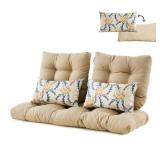 Outdoor Settee Loveseat Bench Cushions with 2 Lumbar Pillows Set of 5 Wicker Tufted Cushions for Patio Furniture Beige