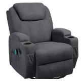 LACOO Big and Tall Smoke Gray Recliner Swivel and Rocking Chair
