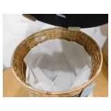 happimess Josie 18 in. Natural/Black Modern Coastal Hand-Woven Faux Leather Hyacinth Storage Ottoman with Lid