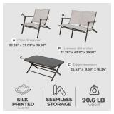 ^Four Seasons Courtyard Novara 4 Piece Steel Folding Outdoor Conversation Set with 2 Folding Chairs, 1 Loveseat, and 1 Table, Tan/Espresso Msrp $340.24