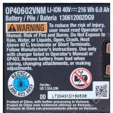 Ryobi 40V Volt Lithium-ion 6.0 Ah High Capacity Battery OP40602VNM with Charger