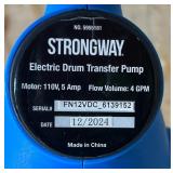 *Strongway Electric Drum Pump, 4 GPM, 110 Volts, Manual Nozzle #5955181 Msrp $229.99