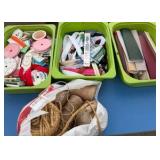 sewing supplies, zippers, twine, and ribbon