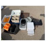 table, pencil trays, miscellaneous tubs