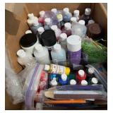 paints brushes, bells, heart doilies stencils