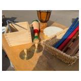 CDs rhythm, sticks instruments, triangles, drums symbols