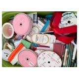 sewing supplies, zippers, twine, and ribbon