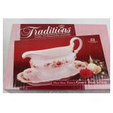 Traditions Moss Rose Pattern Porcelain China Collection of 7