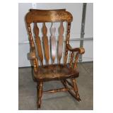 Antique Carved Wood Rocking Chair with Floral Back Panel