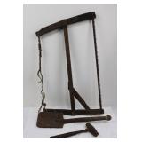 Antique Frame Saw with Shovel & Mallet - 3-Piece Woodworking Tool Set