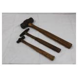 Wood-Handled Hammer Set - 3 Vintage Hammers (Sledge, Ball-Peen, Club)