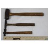 Wood-Handled Hammer Set - 3 Vintage Hammers (Sledge, Ball-Peen, Club)