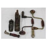Stanley Hand Plane & Vintage Wood-Handled Tools - Rusty Metalworking Set