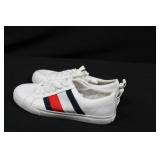 Tommy Hilfiger Sneakers - White Leather with Red & Navy Stripes - Size US 9