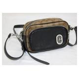 Coach Signature Crossbody Bag - Brown Monogram with Black Pebble Leather Front Pocket