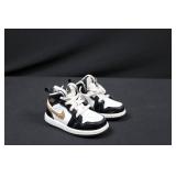 Air Jordan 1 High Top Kids Sneakers - Black/White with Gold Swoosh, US 6C