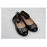 Bebe Girls Black Patent Leather Flats With Crystal Buckle - Size 9 Kids
