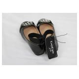 Bebe Girls Black Patent Leather Flats With Crystal Buckle - Size 9 Kids