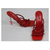 SheIn Red Strappy Glitter Sandals & Clear-Strap High-Heel Mules & Quilted Platform Slides (Lot of 3)
