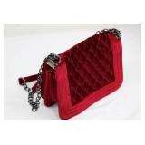 Velvet Quilted Crossbody Bag - Red with Gunmetal Chain