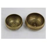Brass Tibetan Prayer Bowls - Set of 2 with Intricate Script Engravings