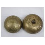 Brass Tibetan Prayer Bowls - Set of 2 with Intricate Script Engravings