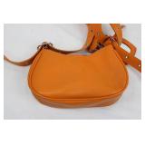 2 Handbags - Orange Leather Satchel with Studs & Floral Print Shoulder Bag