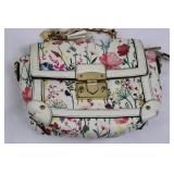 2 Handbags - Orange Leather Satchel with Studs & Floral Print Shoulder Bag