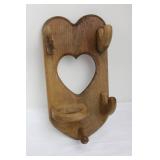 Rustic Wooden Wall Shelf with Heart Cutouts & Coat Hook Board