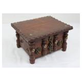 Hand-Carved Wooden Jewelry Box with Mixed Jewelry - Rings, Pearls