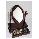 Dark Wood Oval Mirror Vanity with Jewelry Drawer