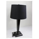 Table Lamp - Black Fabric Drum Shade, Modern Angular Metal Base